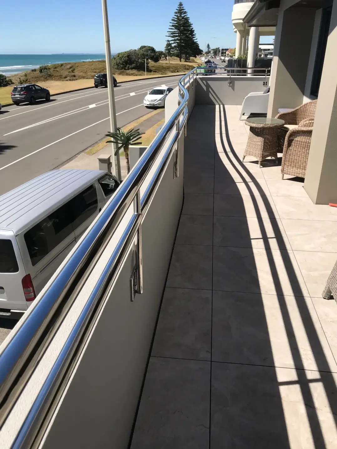Stainless steel balcony balustrade with ocean views