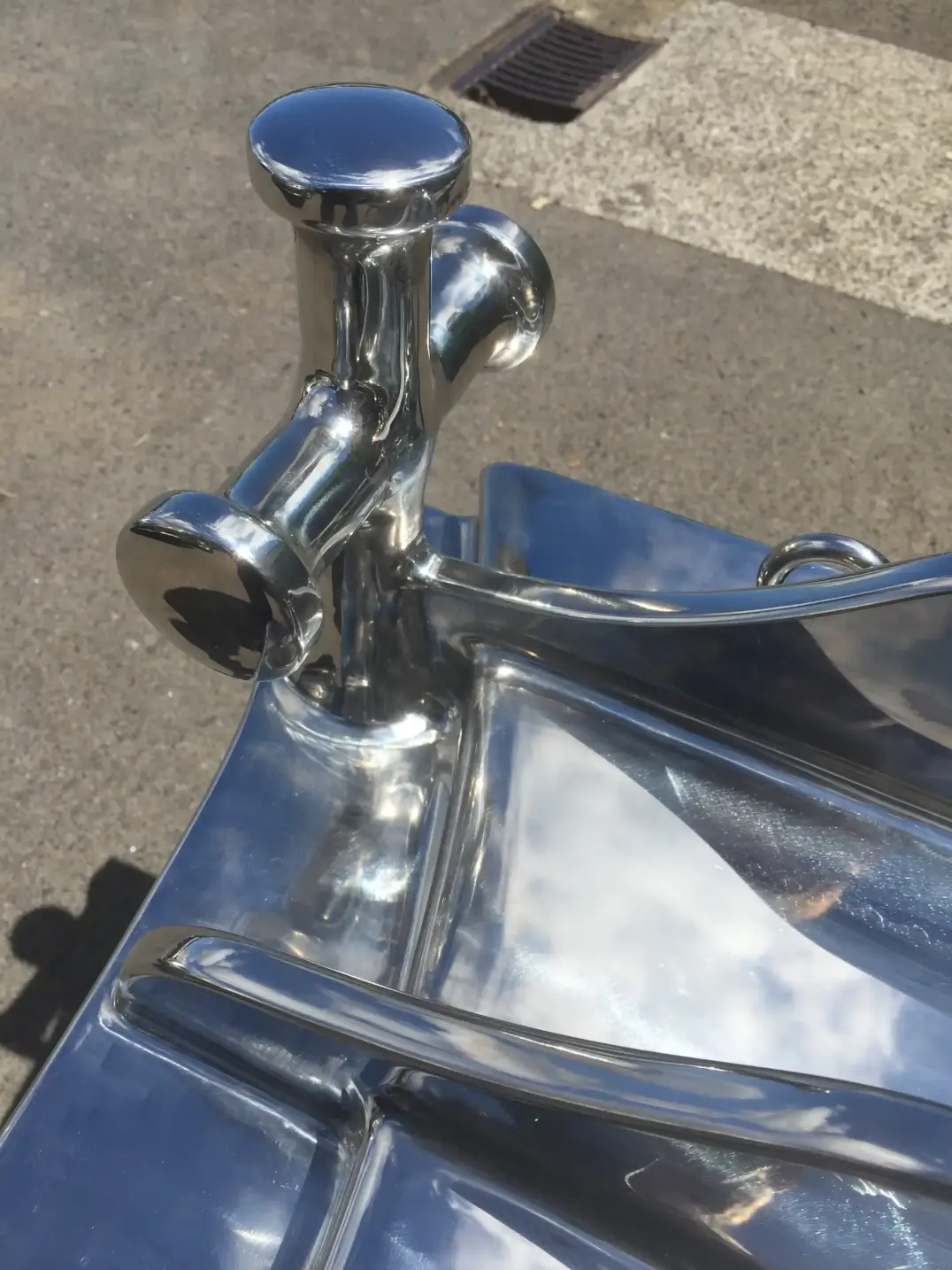 Chrome plated boat anchor roller close-up detail