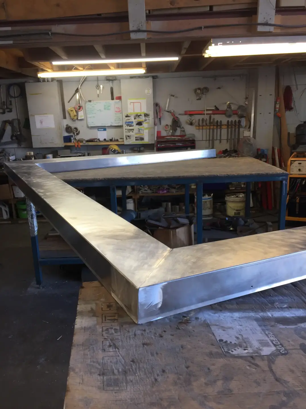 Stainless steel benchtop fabrication work in progress