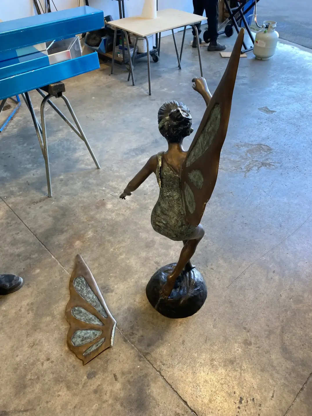 Bronze and stainless steel ballerina sculpture restoration